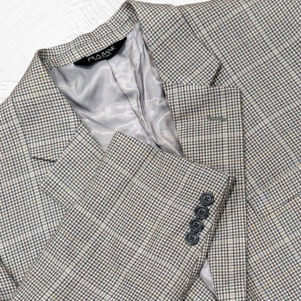 Jos A Bank Executive Blazer Gray Silk Wool‎ 42R Houndstooth Windowpane $395 NWT